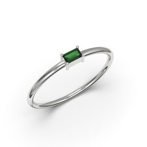 Solid 10k White Gold Baguette Cut Emerald CZ Ring